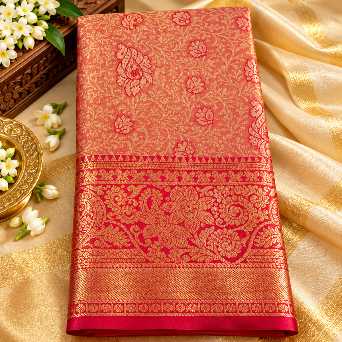 Golden silk saree