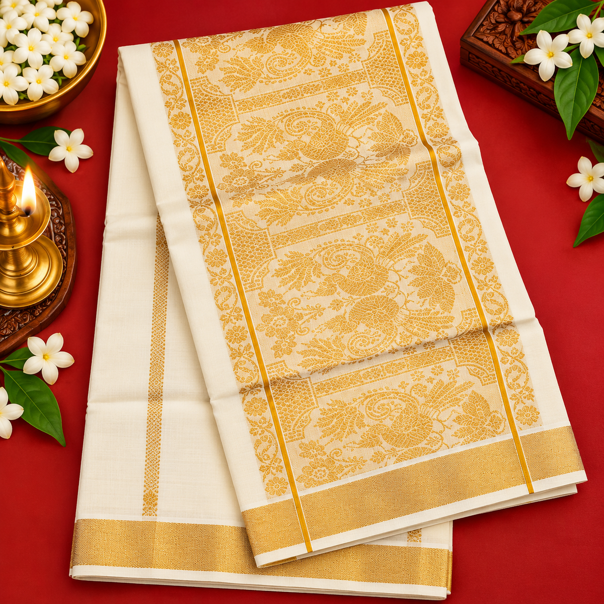 Premium  Kasavu Saree with Traditional Gold Zari Border