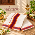 Traditional Kerala Handloom Cotton Saree with Maroon & Orange Kara Border