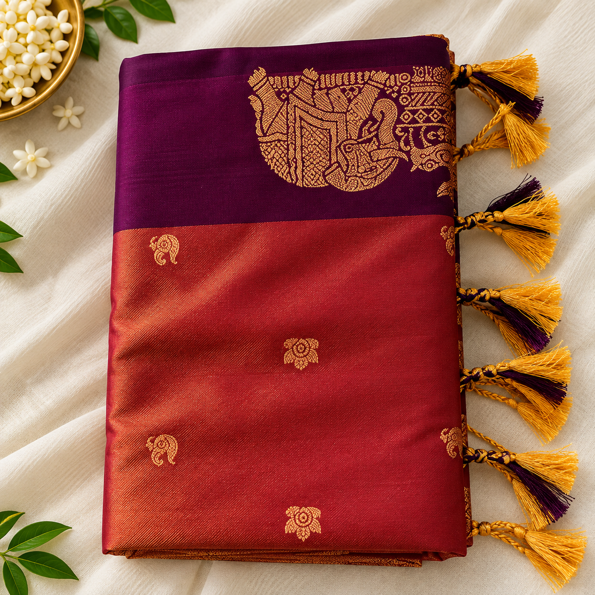 Royal Maroon Soft Silk Saree with Rich Golden Zari