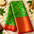 Elegant Golden Tissue Silk Saree with Rich Green Zari Border