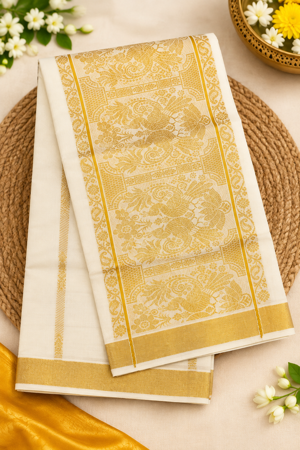 Premium  Kasavu Saree with Traditional Gold Zari Border