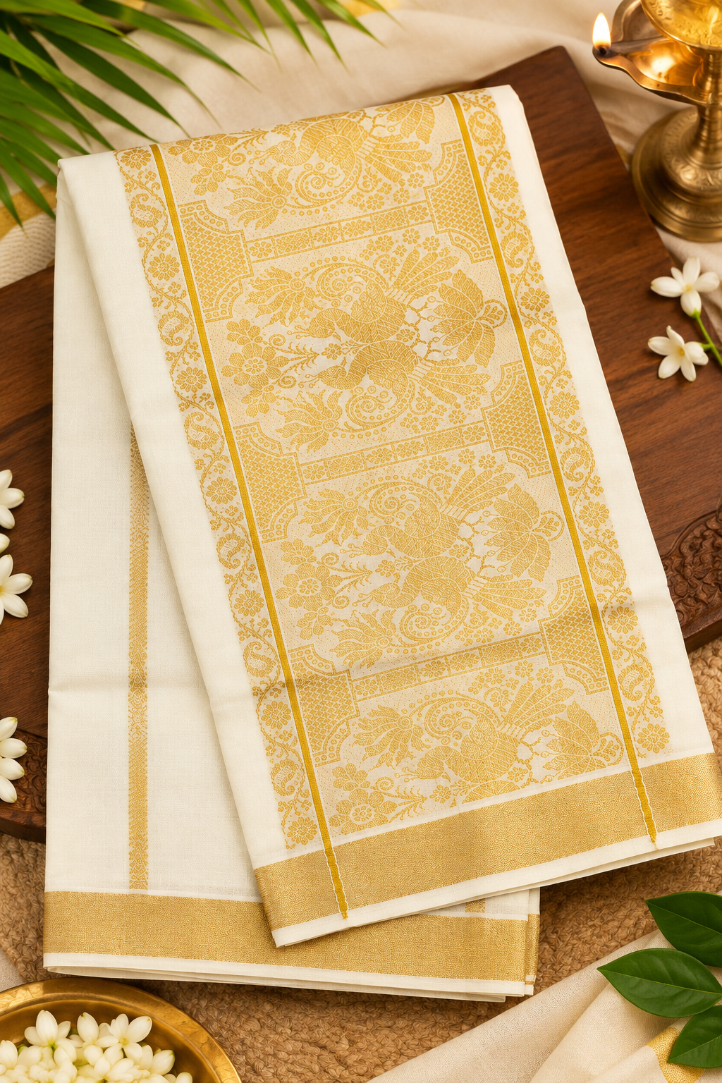 Premium  Kasavu Saree with Traditional Gold Zari Border