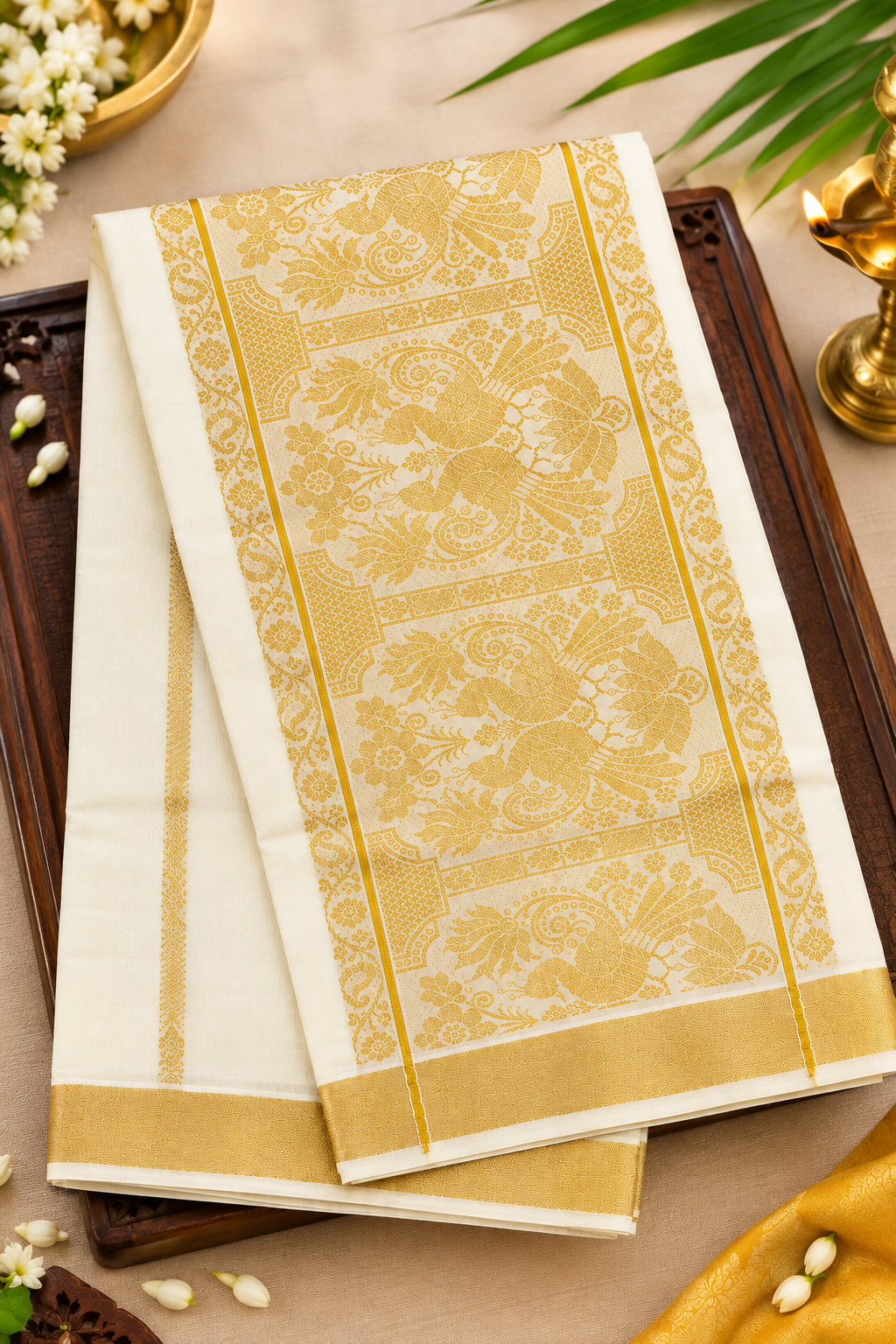 Premium  Kasavu Saree with Traditional Gold Zari Border