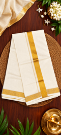 Classic Handloom Kerala Kasavu Cotton Saree with Golden Zari Border