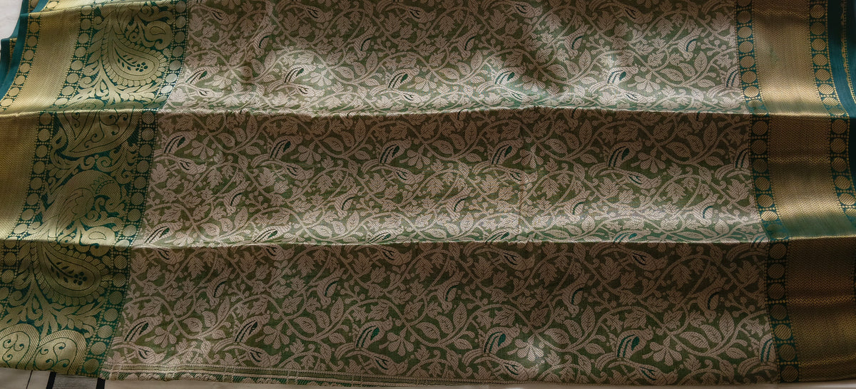 Majestic Green and Gold Silk Saree