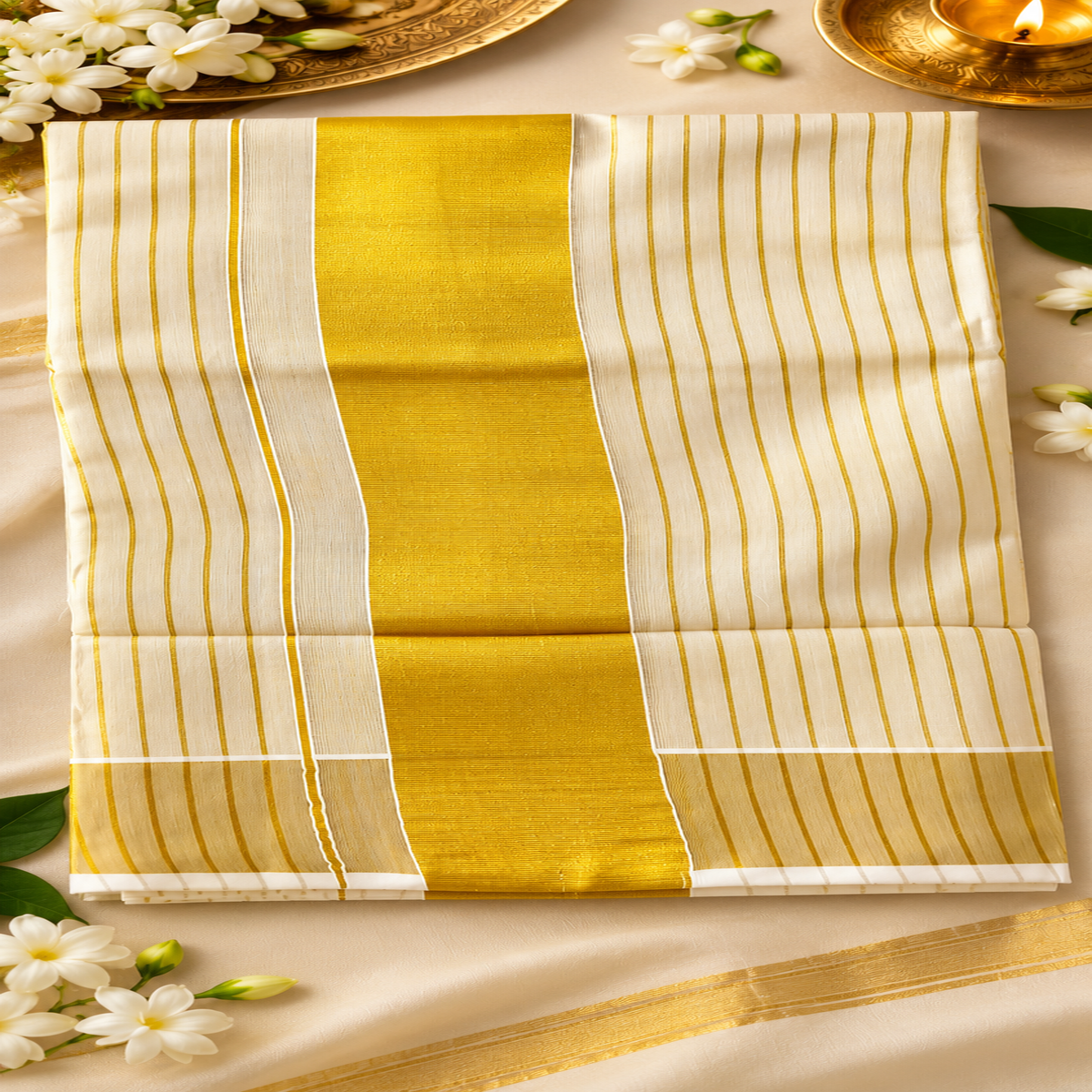 The Traditional Kerala Tissue Kasavu Saree