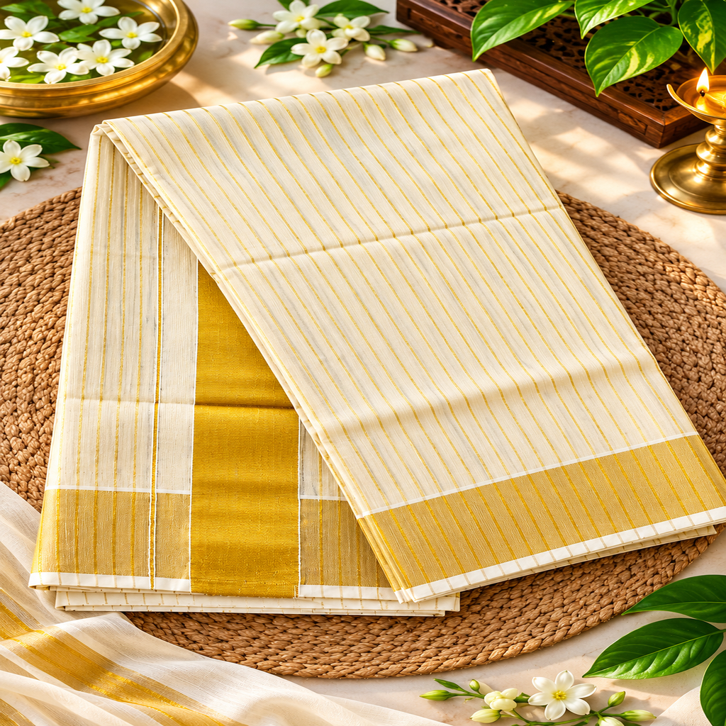 The Traditional Kerala Tissue Kasavu Saree
