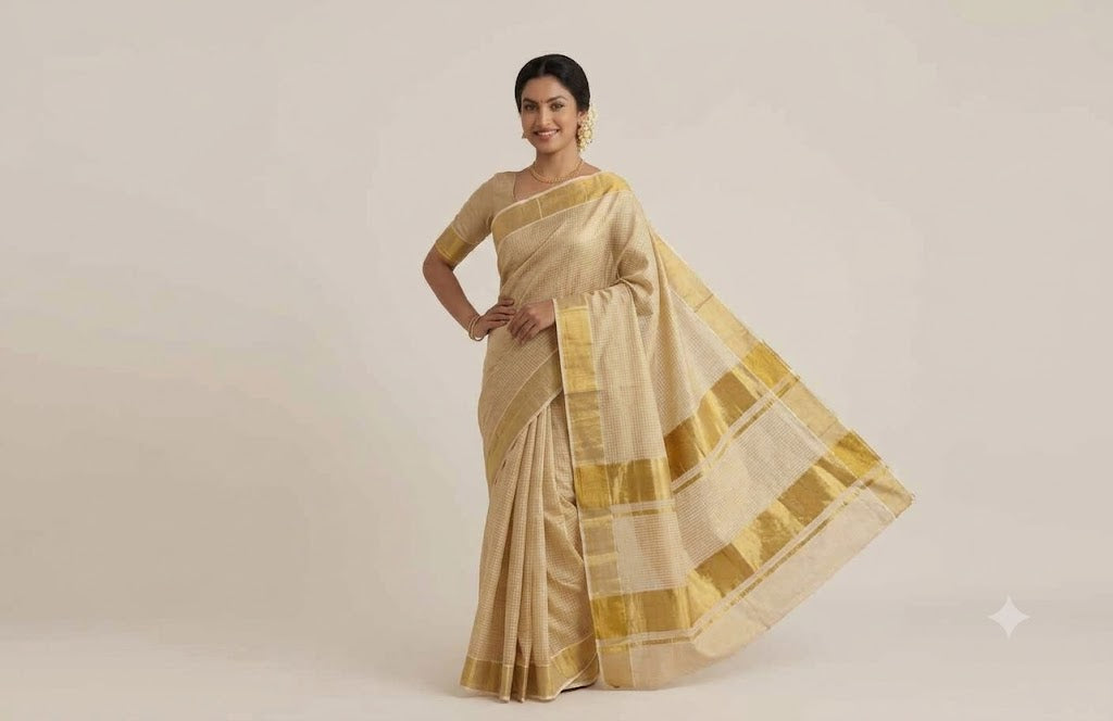 The Traditional Kerala Tissue Kasavu Saree