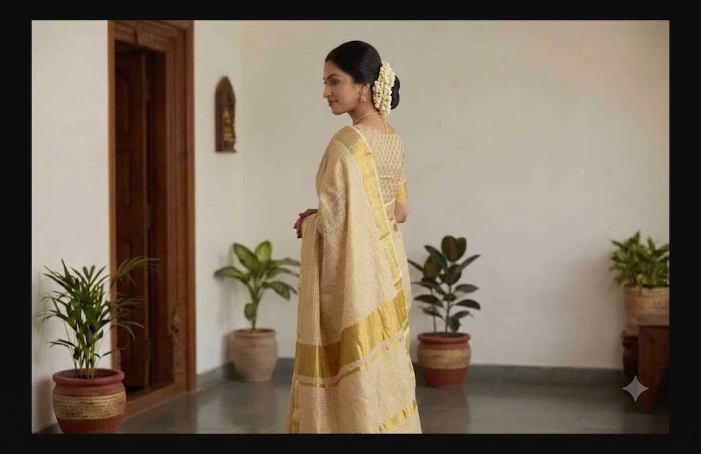 The Traditional Kerala Tissue Kasavu Saree